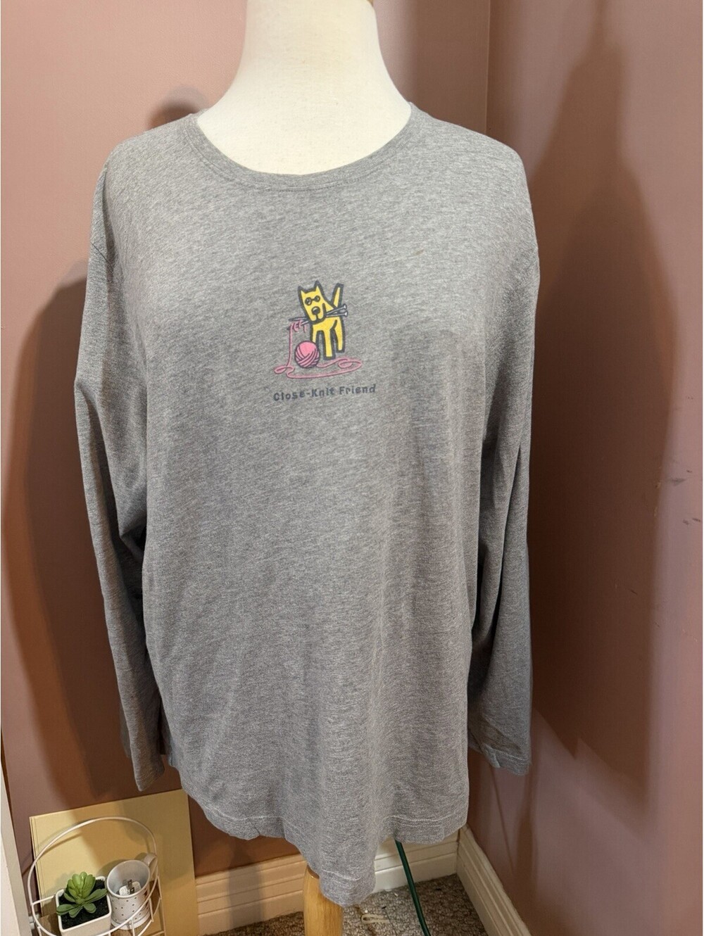 Life Is Good T Shirt Close Knit Friend Long Sleeve T Shirt Womens XL Knitting